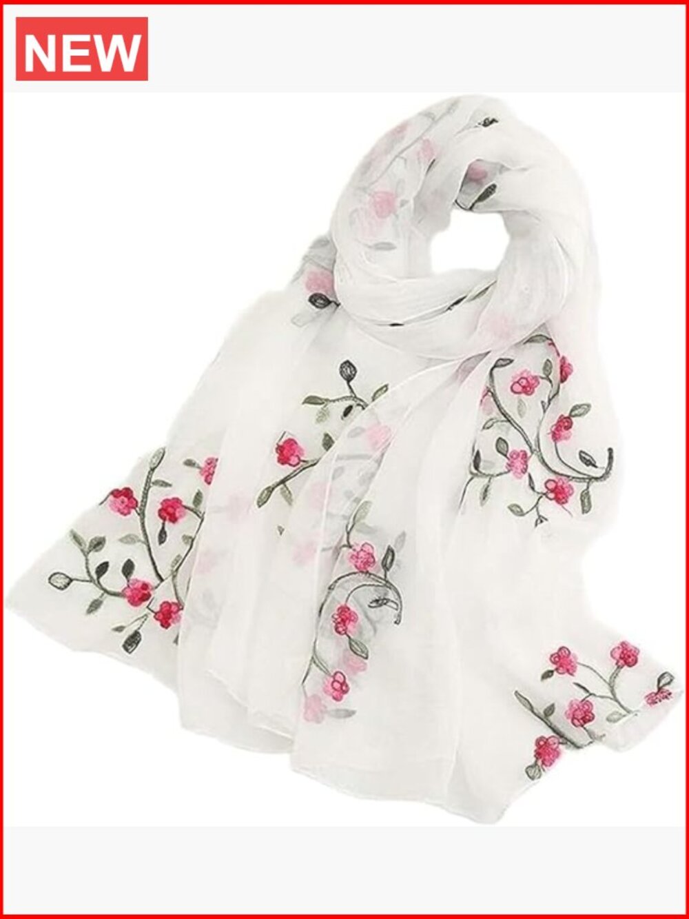 Embroidery Chiffon Lightweight Fashion Scarf Wrap Shawl